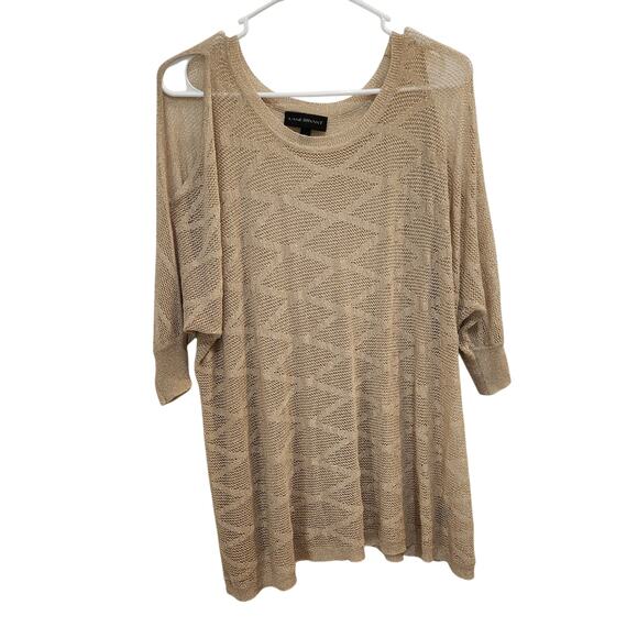 Lane Bryant Knit Lightweight Cold Shoulder Blouse Top Glitter Beige Size 14/16 - Picture 1 of 9
